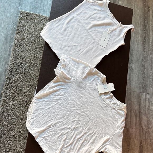 Buck Mason Tops - Buck Mason Women’s White Bundle M NWT Pima Boxy Crew + Rib Scoop Tank Flaw